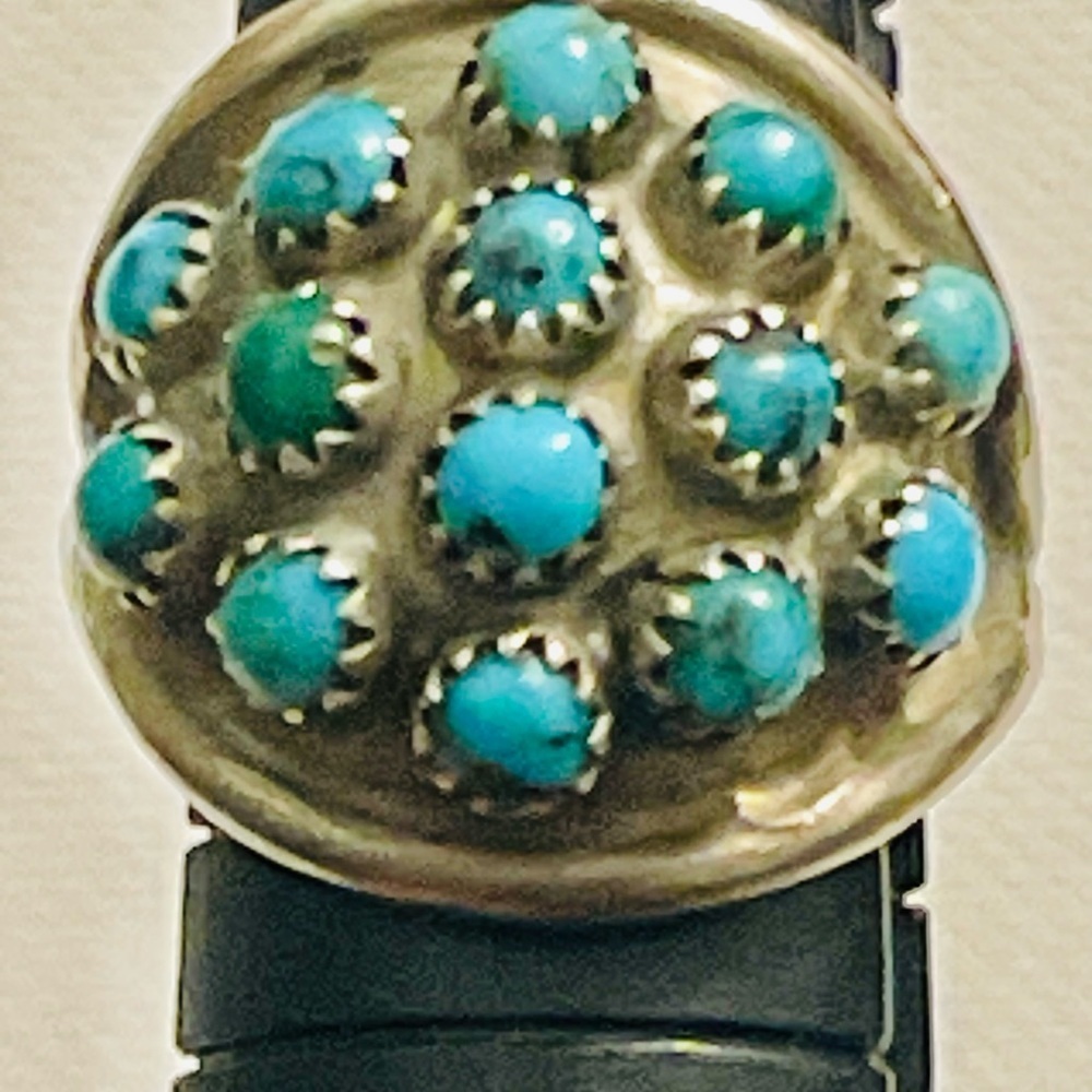 VTG NATIVE AMERICAN Zuni Band Sterling Silver Turquoise Inlay Band Ring Size 5